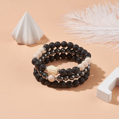 Bracelet trio hématite et pierre de lave