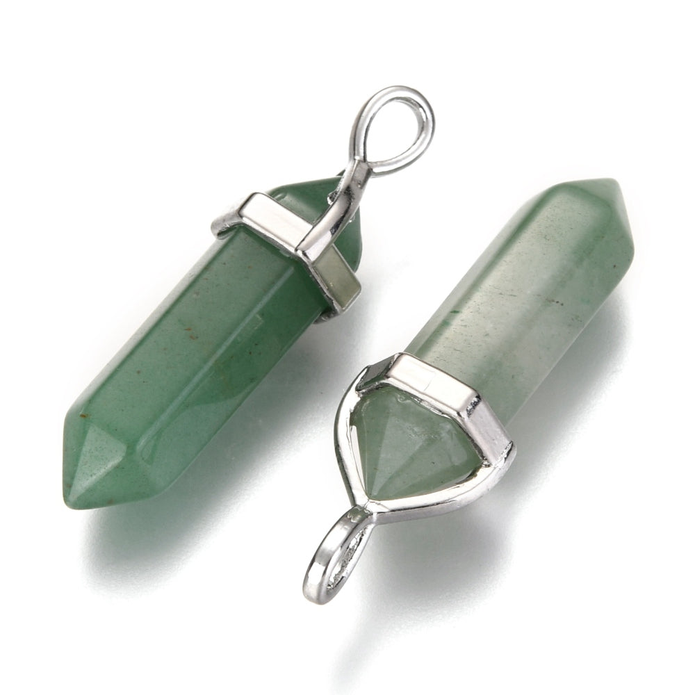 Pendentifs pointus en aventurine verte naturelle à double terminaison