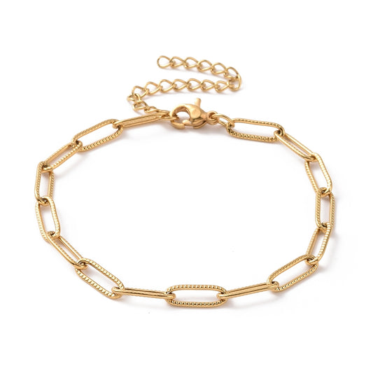Bracelet acier inoxydable or maille grand trombone doré