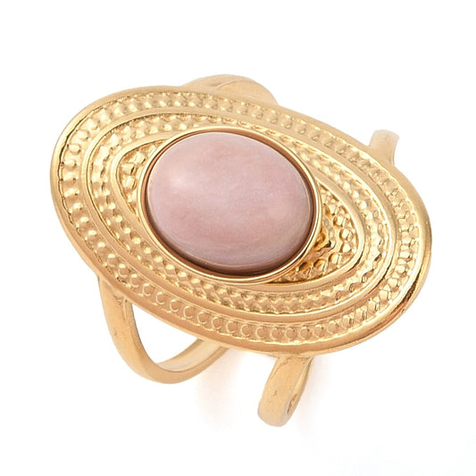 Bague plateau ovale rhodonite
