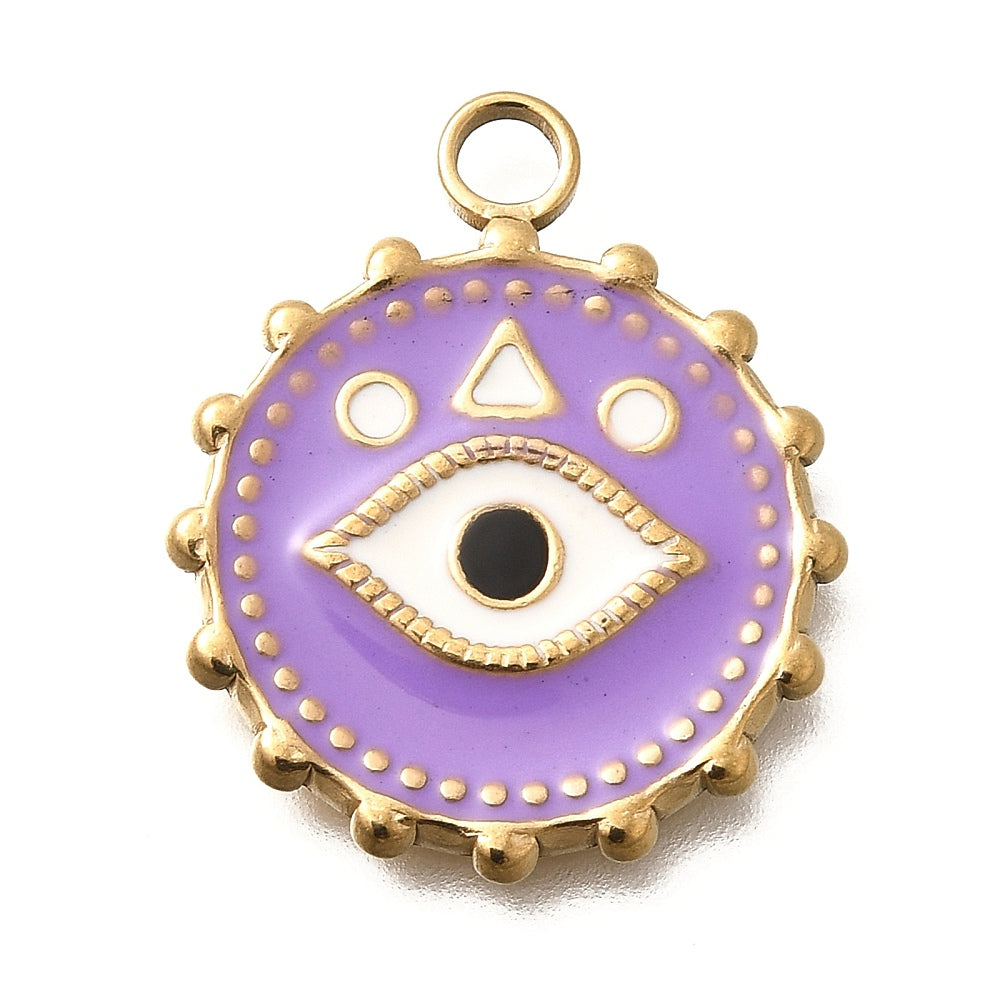 Charm émaillé  - Médaille mauvais oeil violet