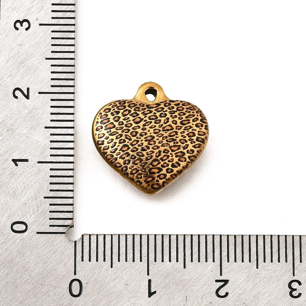 Charm coeur émaillé leopard