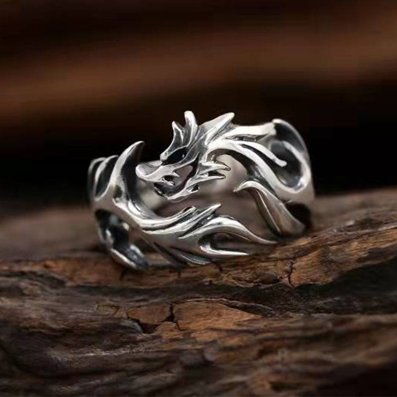 Bague dragon acier inoxydable