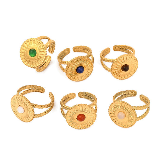 Bague ronde plateau pierre mixte