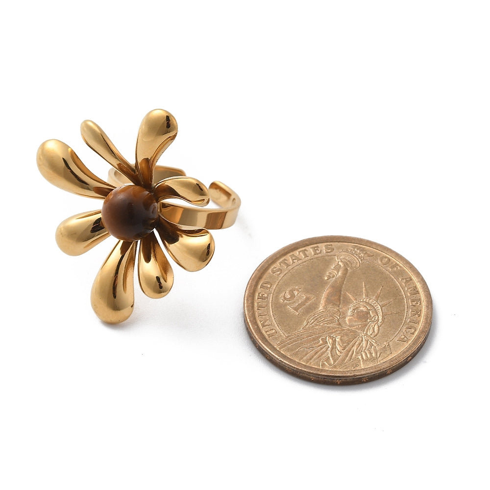 Bague fleur oeil de tigre