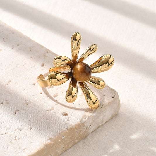 Bague fleur oeil de tigre