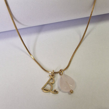 Collier initiale - Amour de soi - Quartz rose