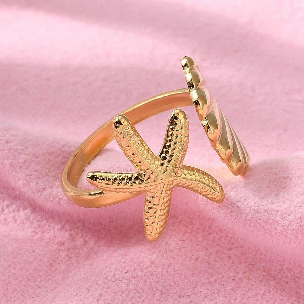 Bague thème plage étoile de mer  acier inoxydable