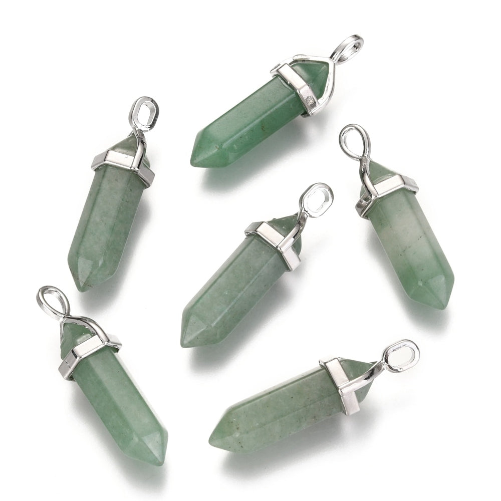 Pendentifs pointus en aventurine verte naturelle à double terminaison