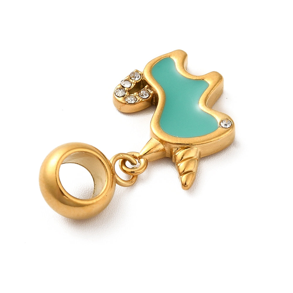 Charm émaillé - Licorne et strass verte
