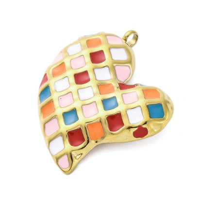 Charm émaillé - Cœur Damier
