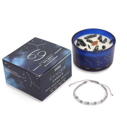 Bougie de Cristal du Zodiaque avec Bracelet de Pierres Précieuses - Cancer