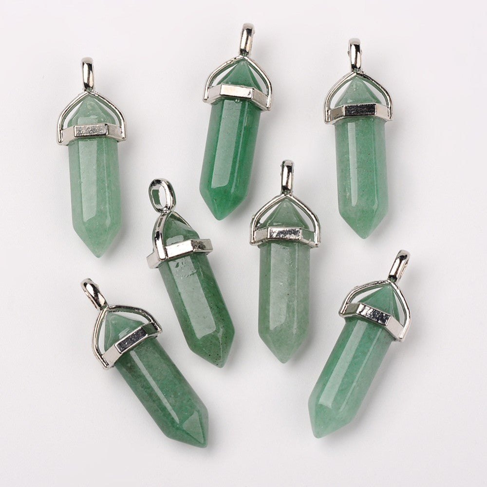 Pendentifs pointus en aventurine verte naturelle à double terminaison