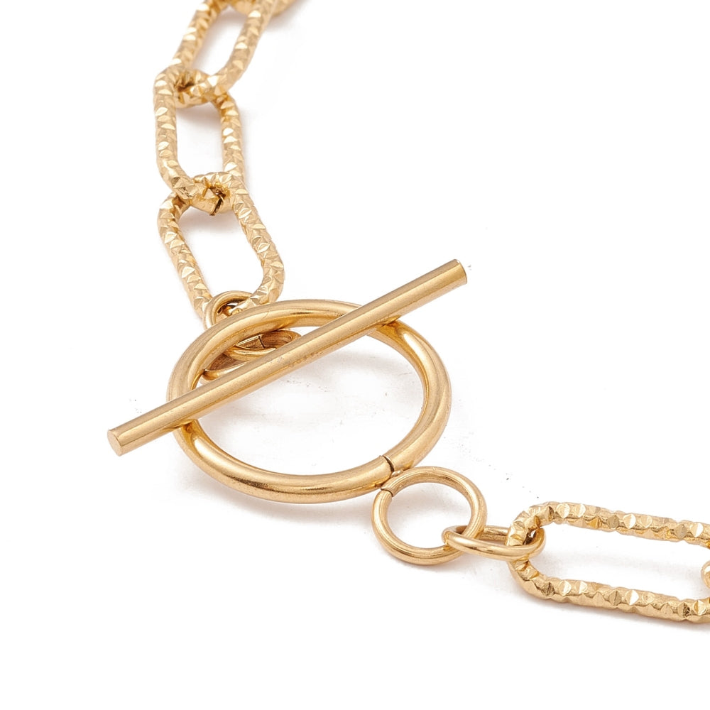 Collier acier inoxydable maille trombone  pailleté fermoir T