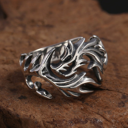 Bague dragon acier inoxydable