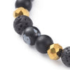 Bracelet élastique en pierre de lave, obsidienne flocon de neige et agate noire