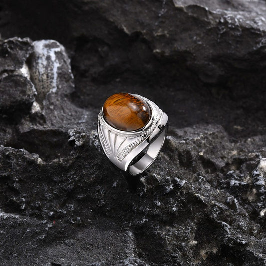 Bague chevalière homme oeil de tigre acier inoxydable