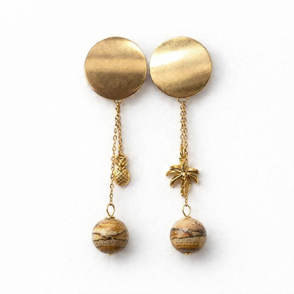 Boucle d'oreille asymétrique - Dos d’Âne – Jaspe Paysage | Tropical
