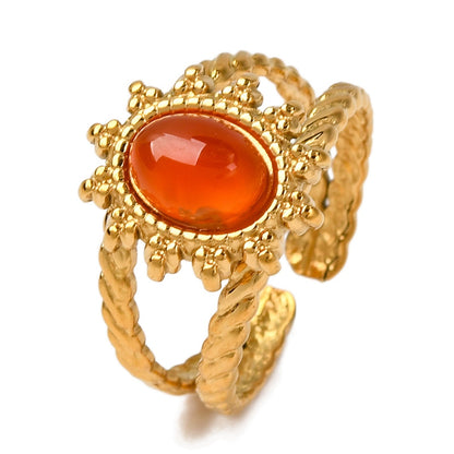 Bague manchette soleil et pierre naturelle
