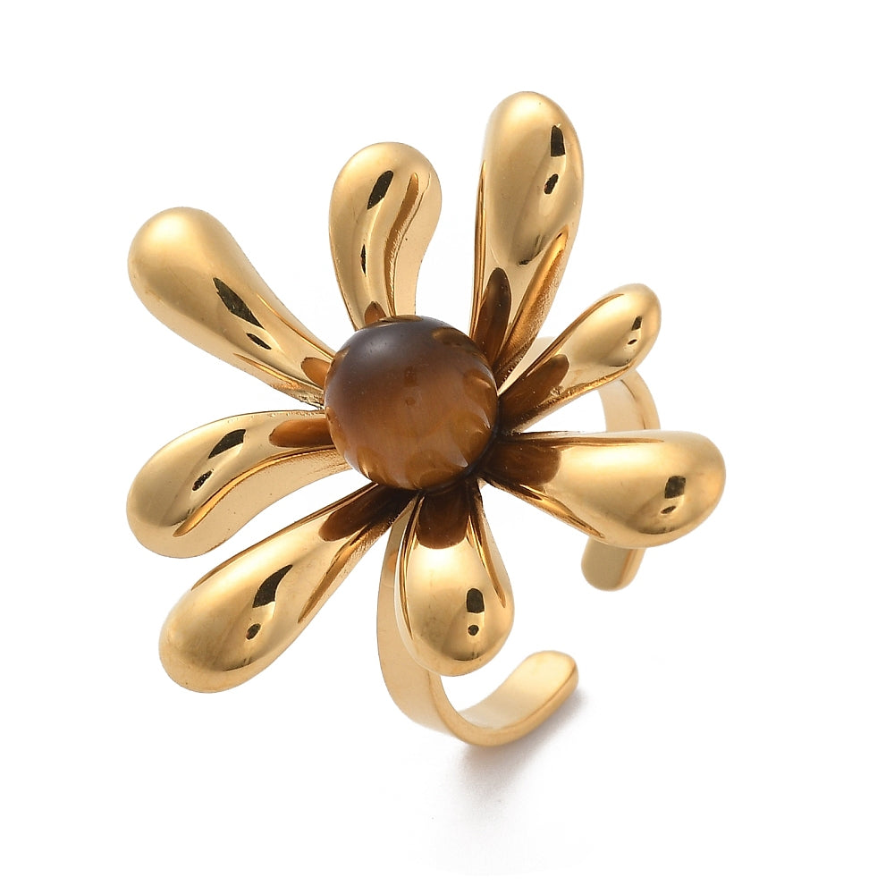 Bague fleur oeil de tigre