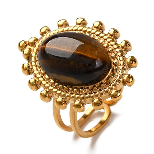 Bague Oeil de tigre forme ovale à plateau
