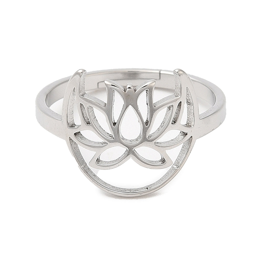 Lotus et lune bague acier inoxydable