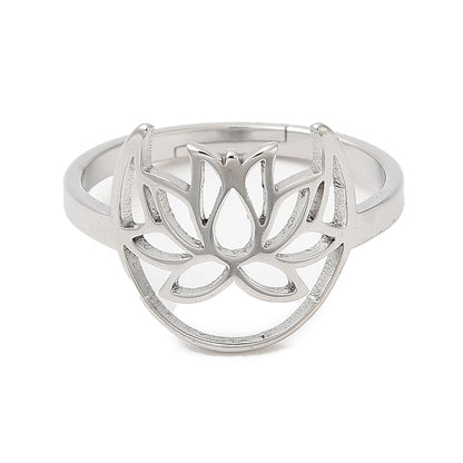 Lotus et lune bague acier inoxydable