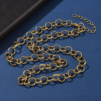 Collier acier inoxydable maille rolo texturé or