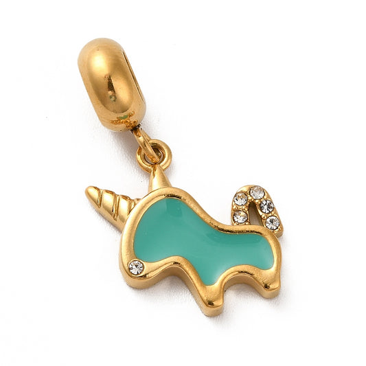 Charm émaillé - Licorne et strass verte