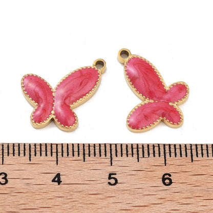 Charm émaillé -  Papillon rose pailleté