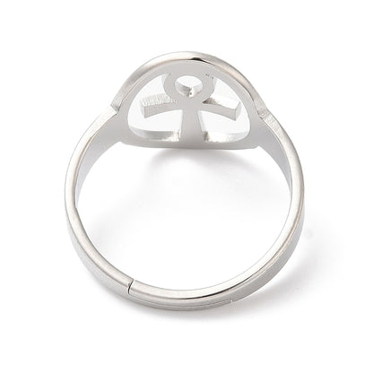 Bague croix de Ankh relief en acier inoxydable