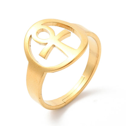 Bague croix de Ankh relief en acier inoxydable