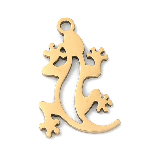Pendentif gecko acier or