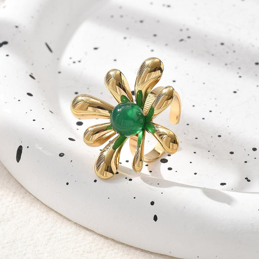 Bague fleur jade malaisien