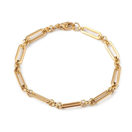 Bracelet acier inoxydable or maille figaro