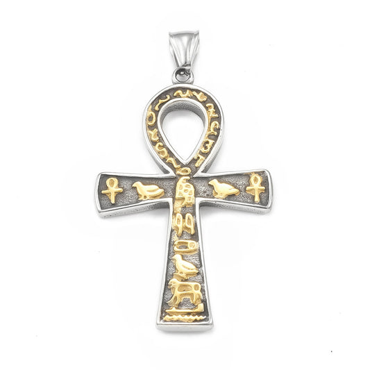 Pendentif croix de Ankh gravé de symbole en acier inoxydable