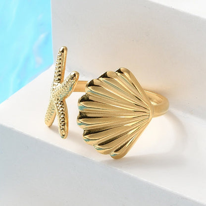 Bague thème plage étoile de mer  acier inoxydable