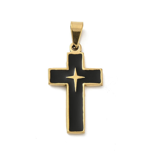 Charm croix email noir