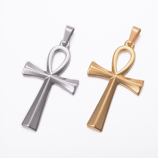 Pendentif croix de Ankh relief en acier inoxydable