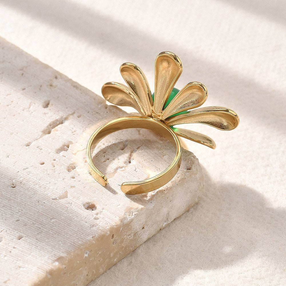 Bague fleur jade malaisien