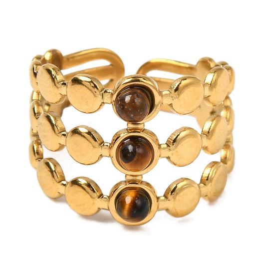 Bague 3 rangs oeil de tigre