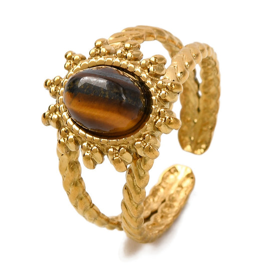 Bague manchette soleil et pierre naturelle