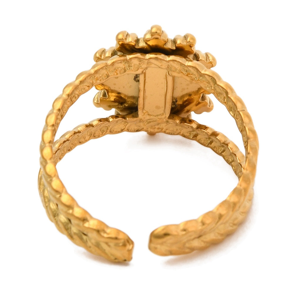 Bague manchette soleil et pierre naturelle