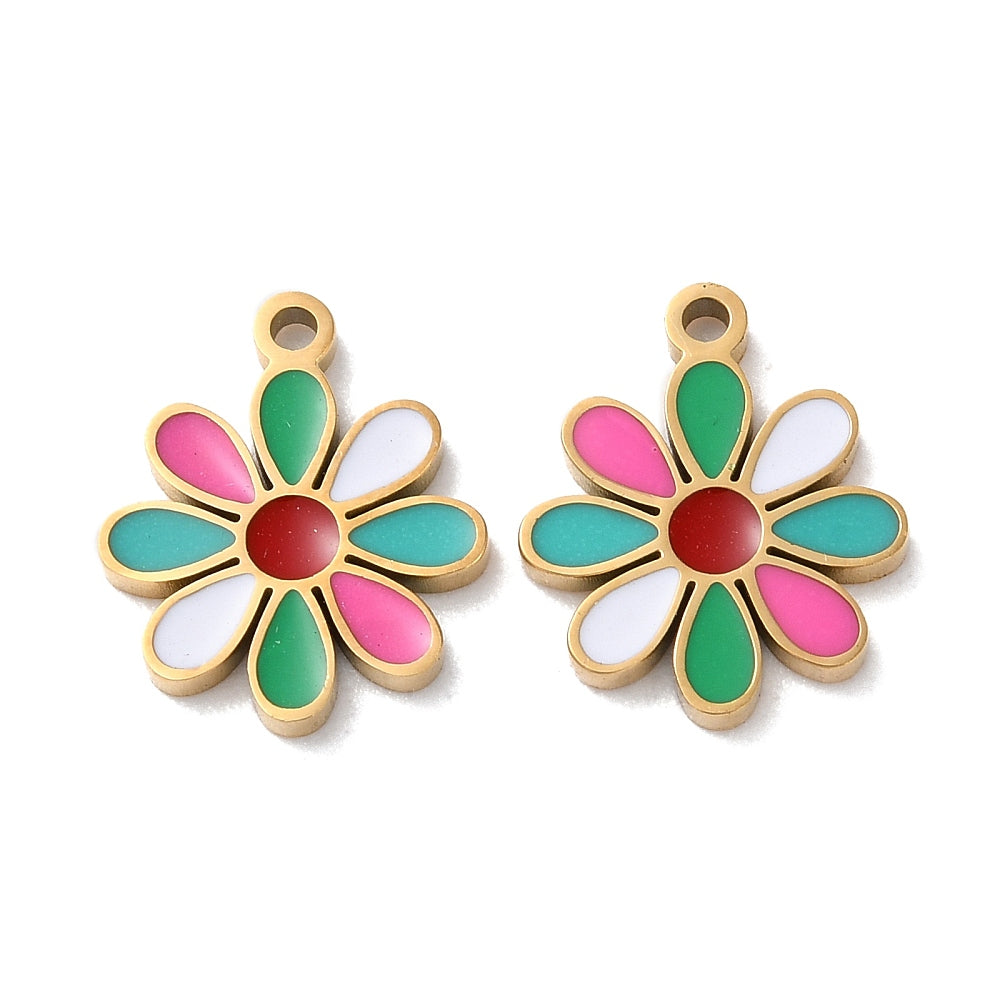 Charm émaillé - Fleur pétale multicolore