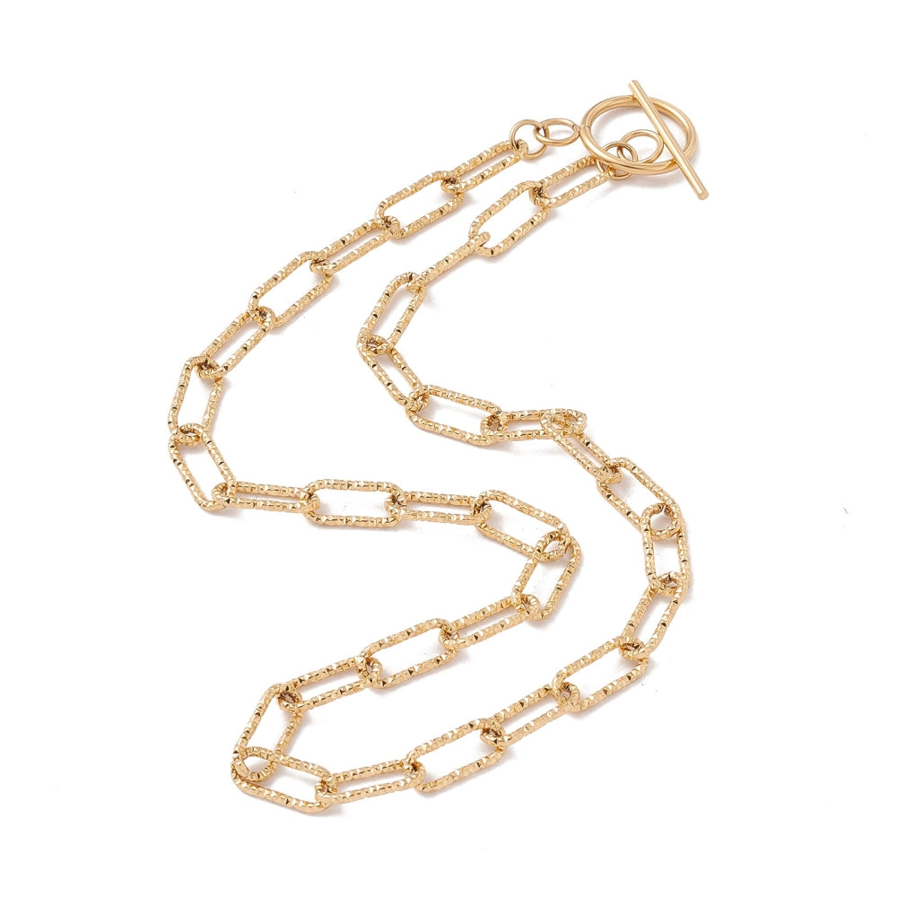 Collier acier inoxydable maille trombone  pailleté fermoir T