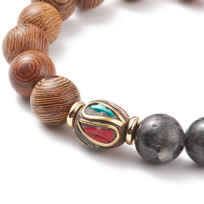 Bracelet labradorite de norvège et perle de bois de wengé