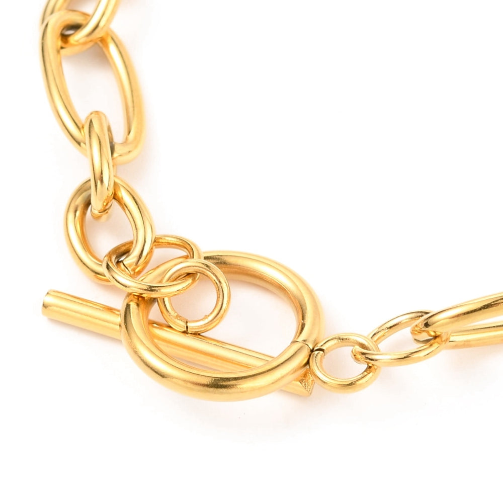 Bracelet acier inoxydable or duo de maille fermoir en T