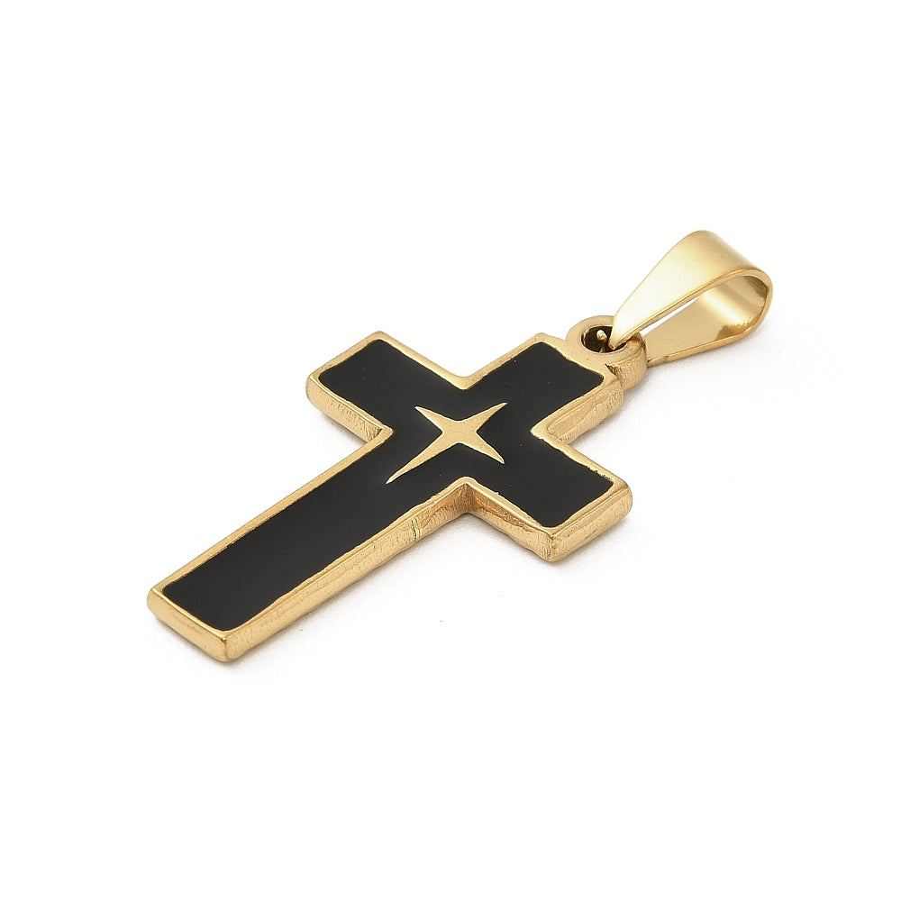 Charm croix email noir