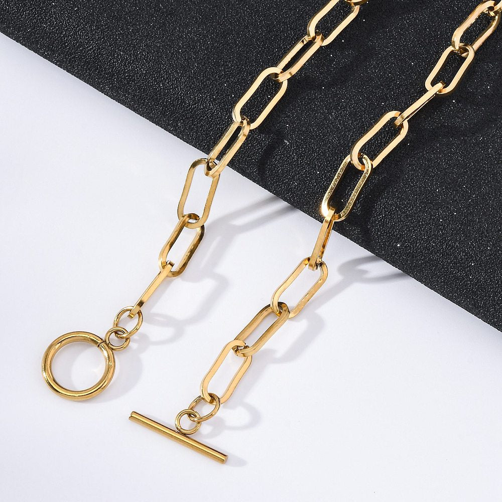 Collier acier inoxydable maille thrombone fermoir T