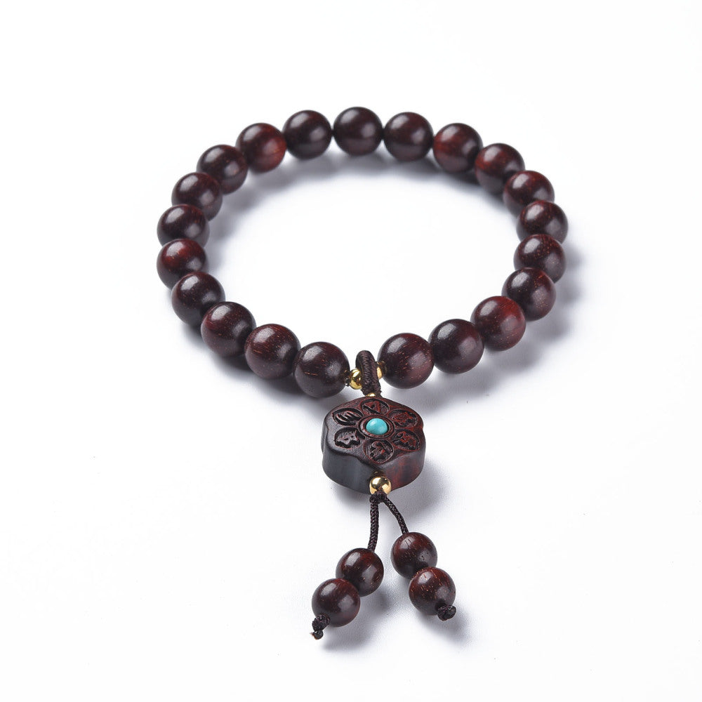 Bracelet bois de santal mala et breloque ohm